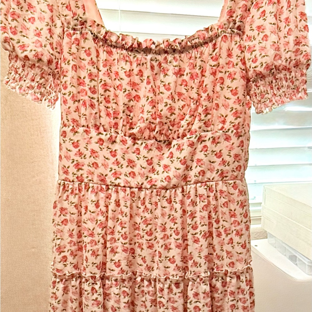 Trixxi Pink and White Smocked Off-the-Shoulder Sundress